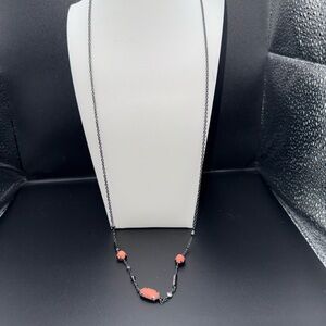 Kendra Scott Elegant Coral Necklace/ Black Chain adjustable & Swarovski crystal